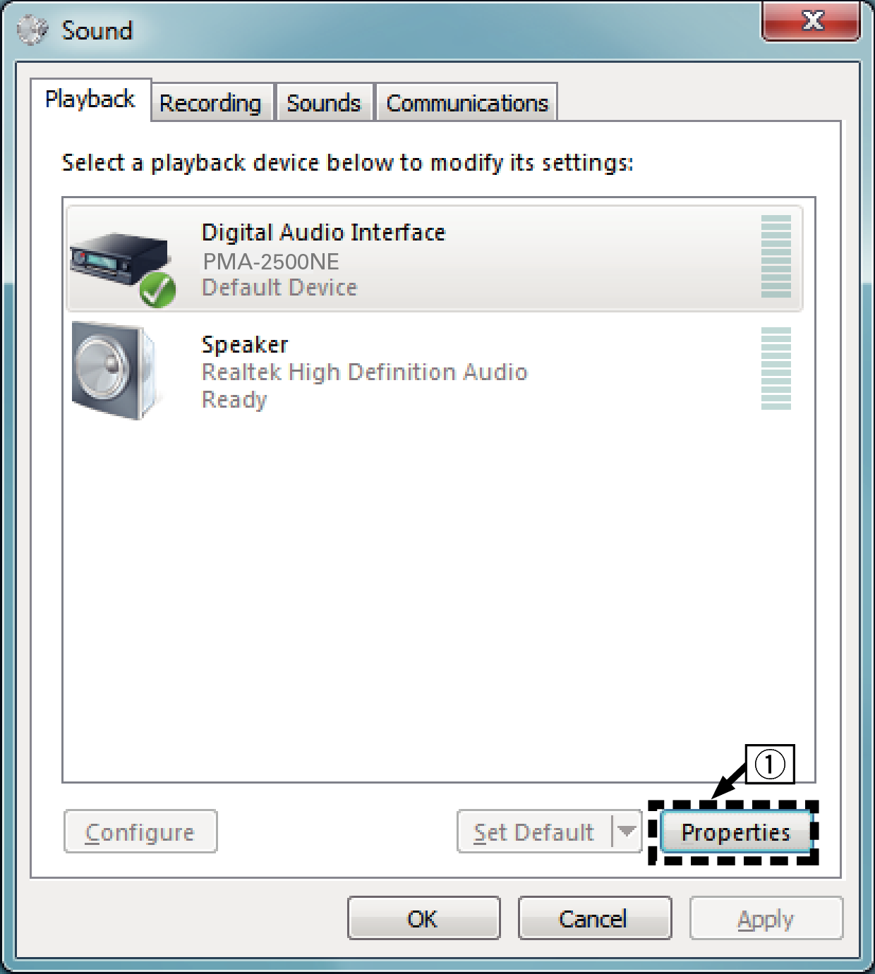 Windows setting 1 PMA-2500NE